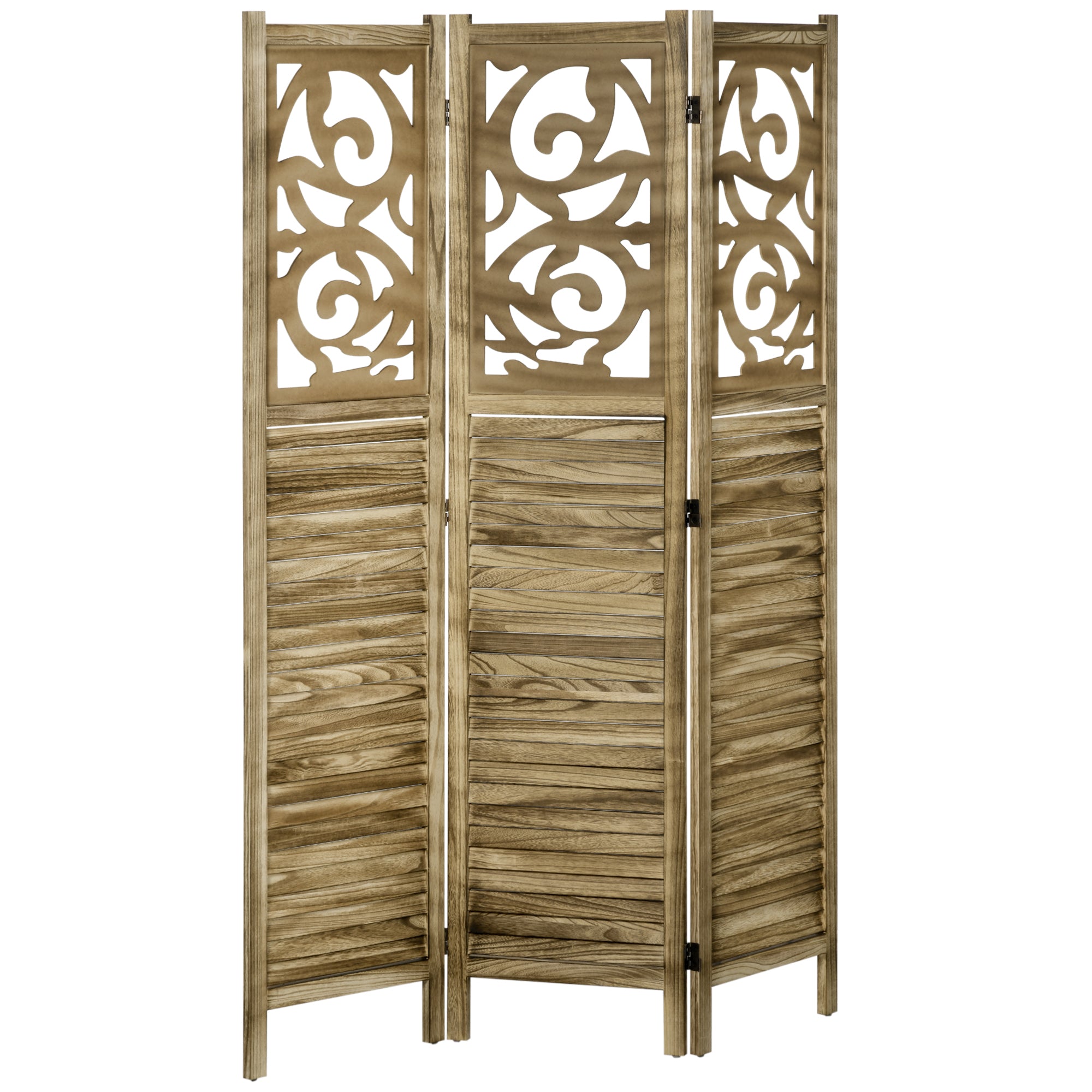 HOMCOM 3 Panel Room Divider, 5.5' Tall Wood Indoor Portable Folding Privacy Screens, Double Hinged Partition Wall Dividers for Home Office, Brown