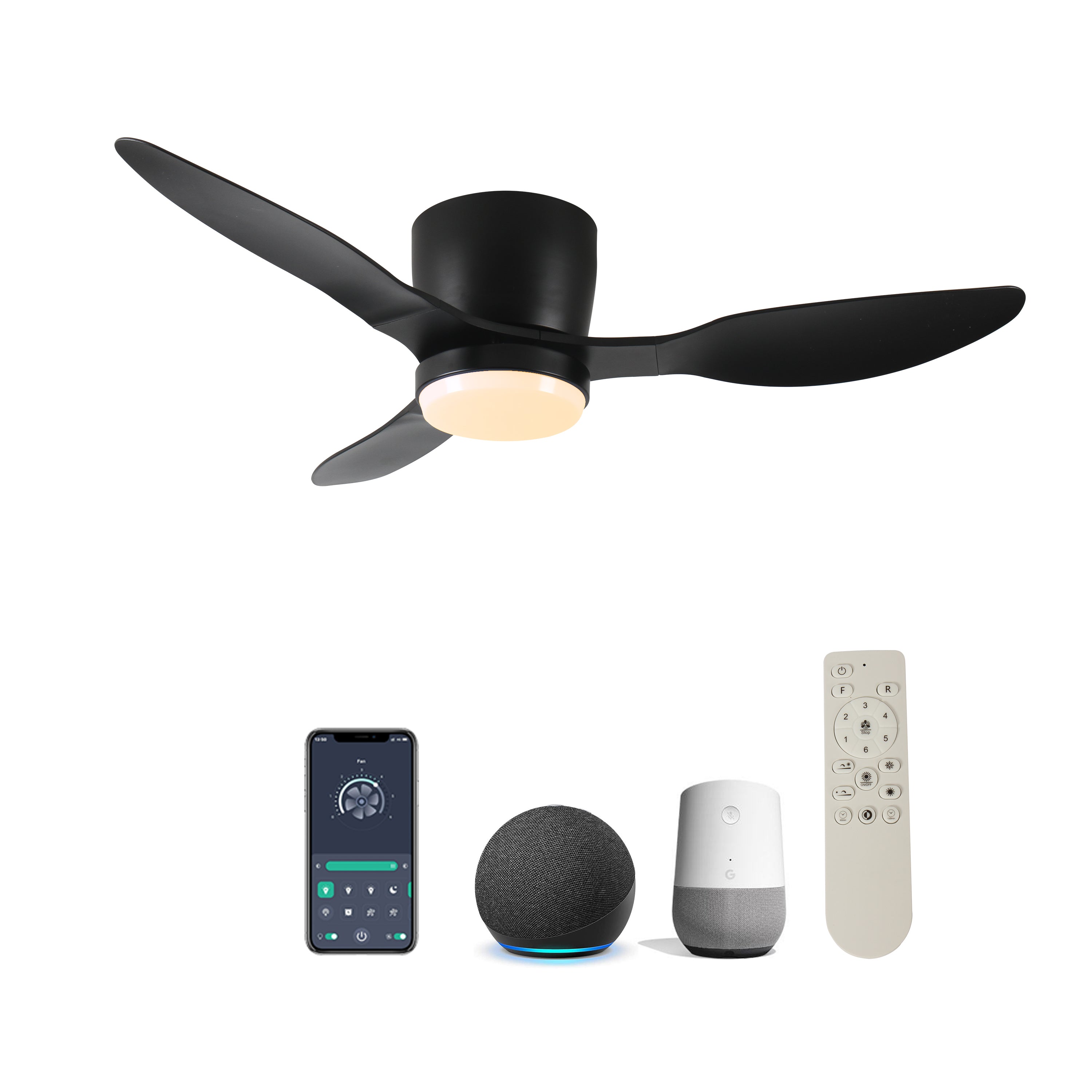42' Smart Flush Mount Ceiling Fans with Lights Remote,Quiet DC Motor,Outdoor Indoor Low Profile  Ceiling Fan,Control with WIFI Alexa App,Dimmable,ABS  blades,for Modern Bedroom Patio