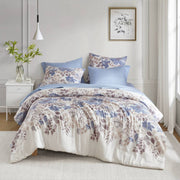 Floral Comforter Set with Bed Sheets Blue Twin
