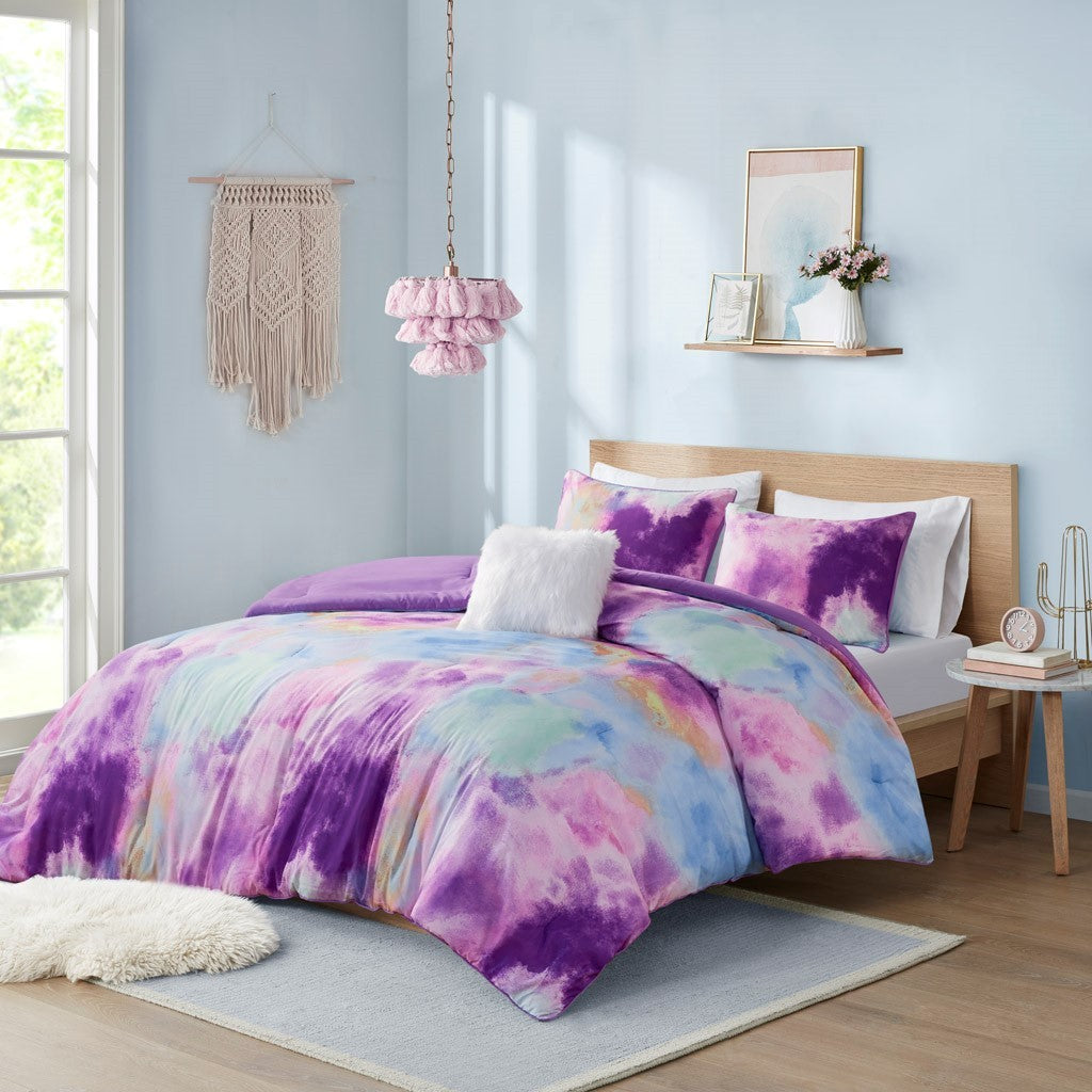Twin/Twin XL Watercolor Tie Dye Printed Comforter Set with Throw Pillow