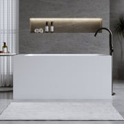 51'' Solid Surface Matte Tub, Freestanding Solid Surface Resin Stone Bathtub, Solid Surface Matte White Soaking Tub,Free Standing Tub with Overflow and Pop-up Drain, Matte White