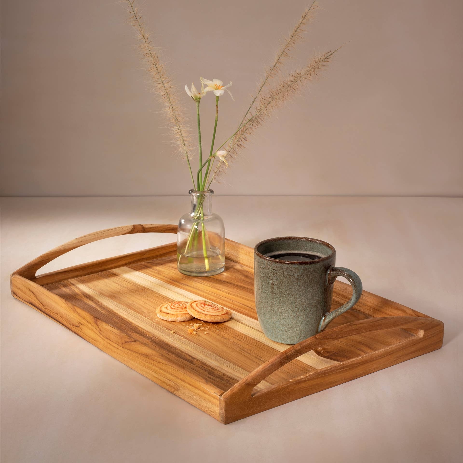 Handmade Serving & Decor Teak Wood Rectangle Tray-18 X 11 X 2.5 Inch