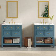 60'' Bathroom Vanity Set with Ceramic Sink (Separate), Free Standing Single Vanity Set with Drawers, Solid Wood Frame Bathroom Storage Cabinet