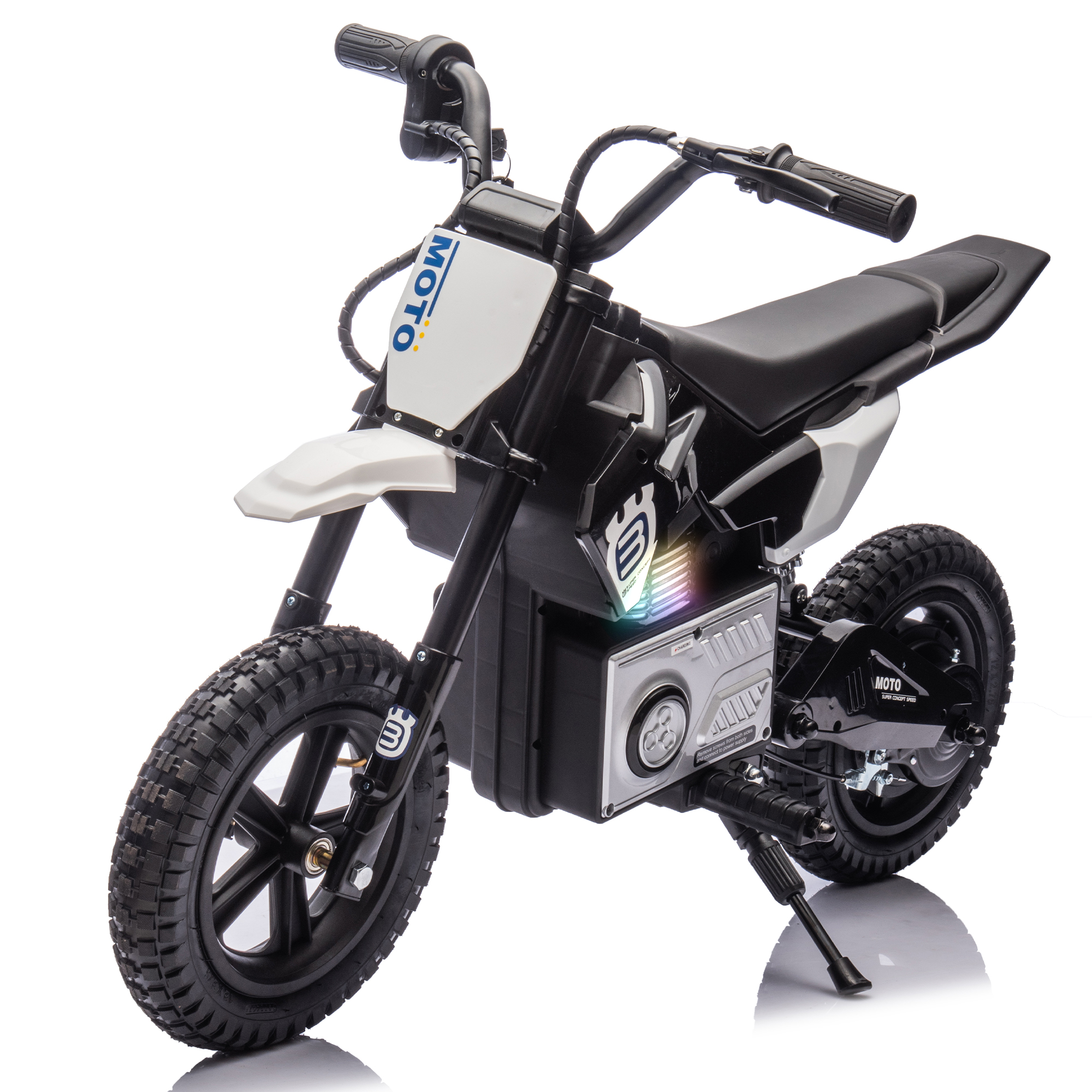 24V Kids Ride On Electric Toy Motocross Motorcycle,200W High Speed Hub Motor,Rear wheel shock absorber,Adjustable speed,LED breath lamp,Bluetooth,Music,Horn,Speeds 3.11-9.32MPH For Kids Aged 5-15.
