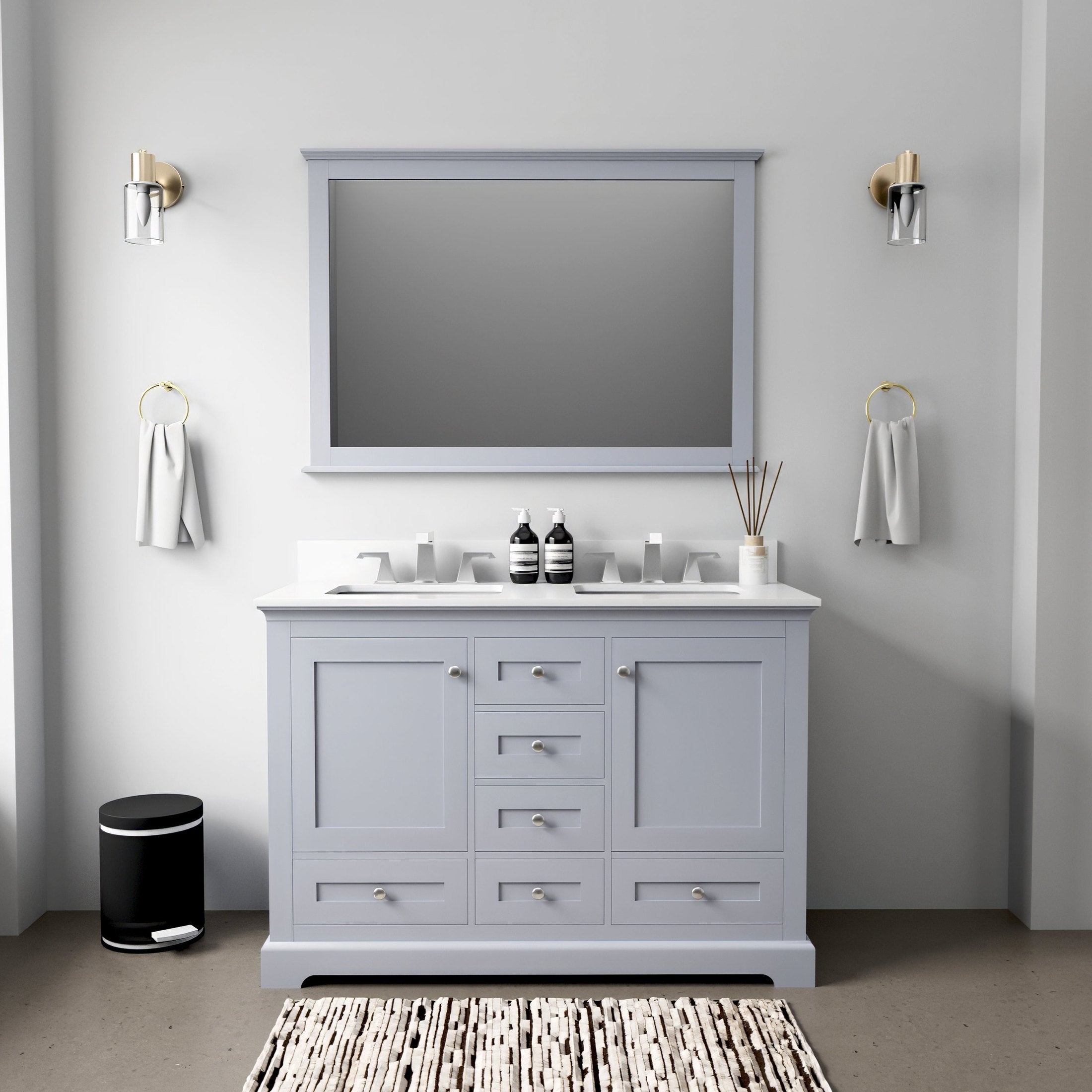 Dark Grey Double Bath Vanity 48 in. W x 22 in. D, Cultured Marble Top, and Faucet Set