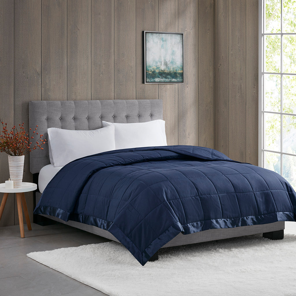 Lightweight Down Alternative Blanket with Satin Trim Navy Twin