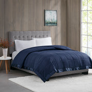 Lightweight Down Alternative Blanket with Satin Trim Navy Full/Queen