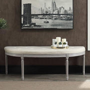 'Coastal Button Tufted Light Beige Upholstered Bench with Weathered Gray Legs
'