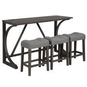 4-Piece Bar Table Set with Power Outlet, Dining Bar Table and Chairs Set, Bar Table Set with 3 Padded Stools for Living Room, Dining Room, Game Room, Dark Gray