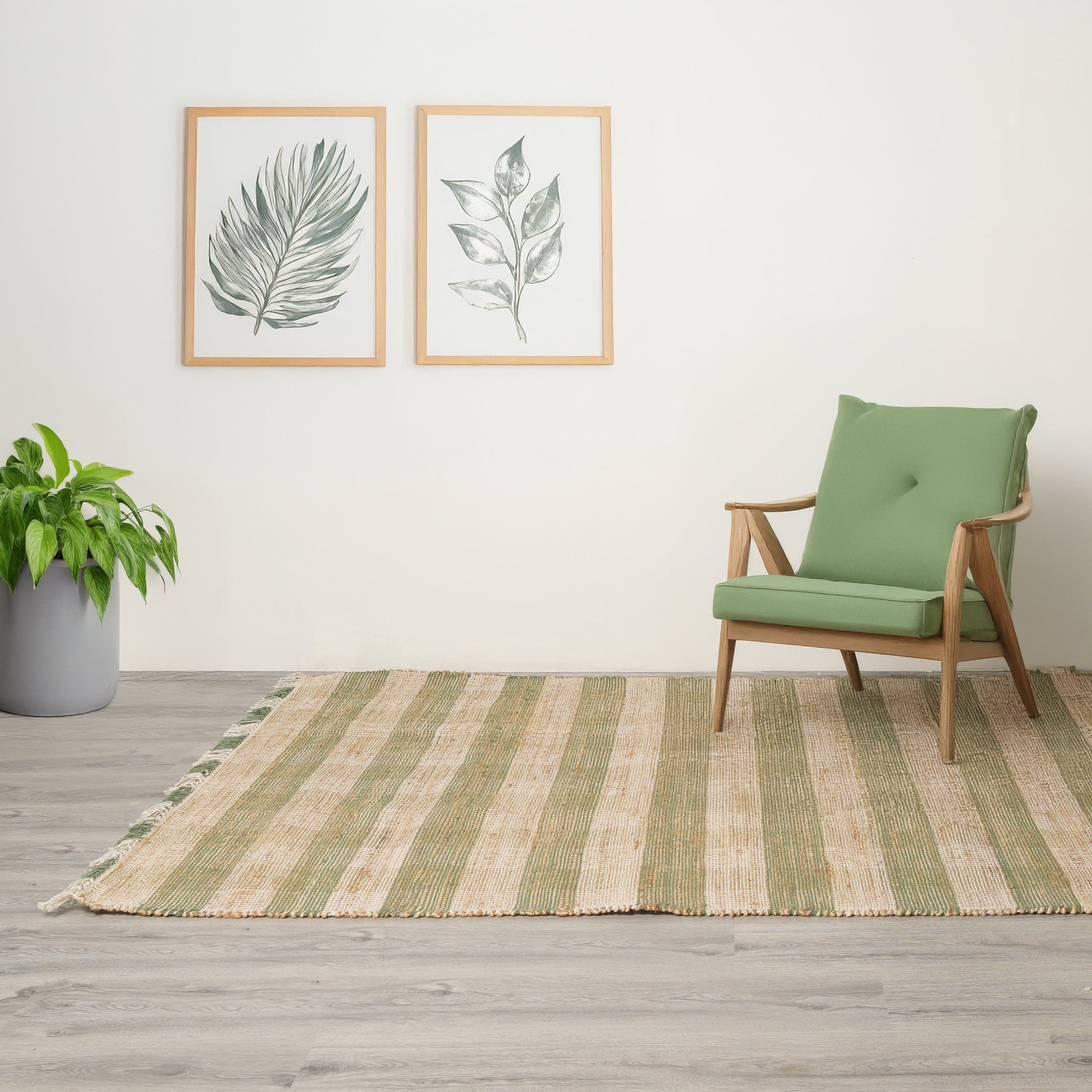 Area Rug, Jute Rug, Durable Green Plaid Rug, 8X10 ft