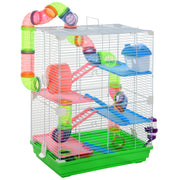 PawHut 18' 5 Tier Hamster Cage with Tubes and Tunnels, Small Animal Cage with Portable Carry Handle, Rat Gerbil Cage with Water Bottle, Food Dish, Exercise Wheel