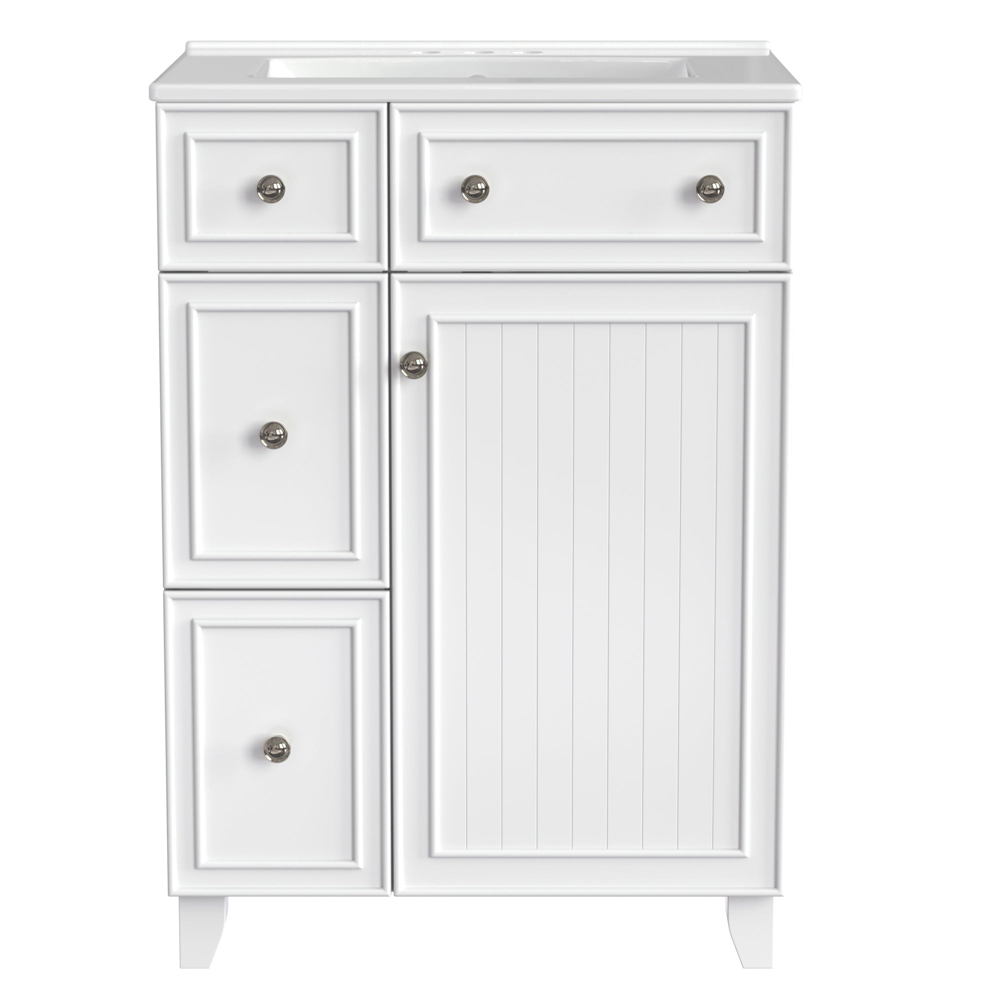 Transitional Bathroom Vanity Cabinet with Ceramic Sink, 24-Inch, White, MDF and Solid Wood