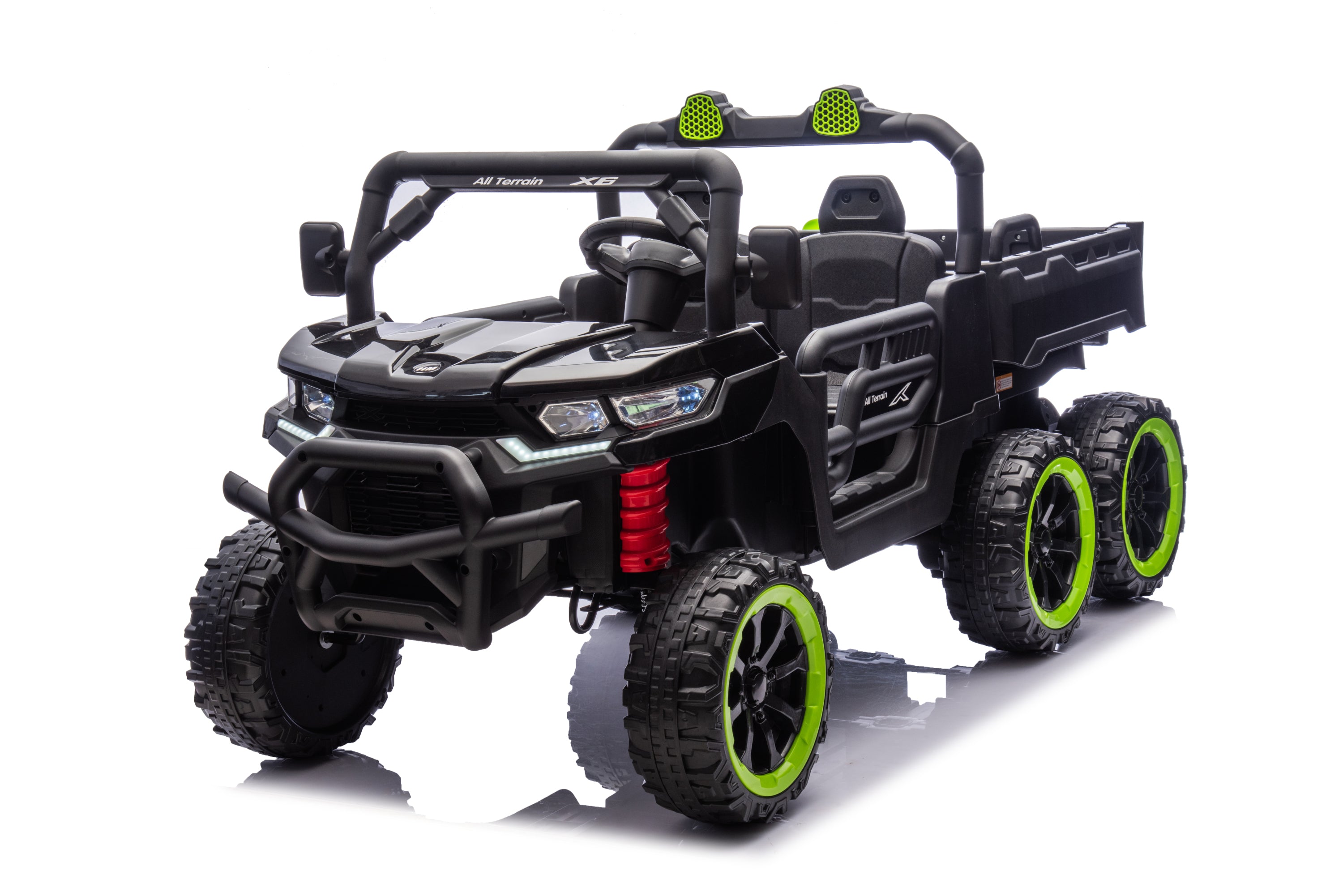 24V 2 Seater Ride on Dump Truck, 4WD 6-Wheel Ride on Toys for Big Kids with Remote Control, Ride on UTV Car with Electric Dump Bed, Toy Shovel, LED Lights & Music, Suspension Spring - Ages 3+