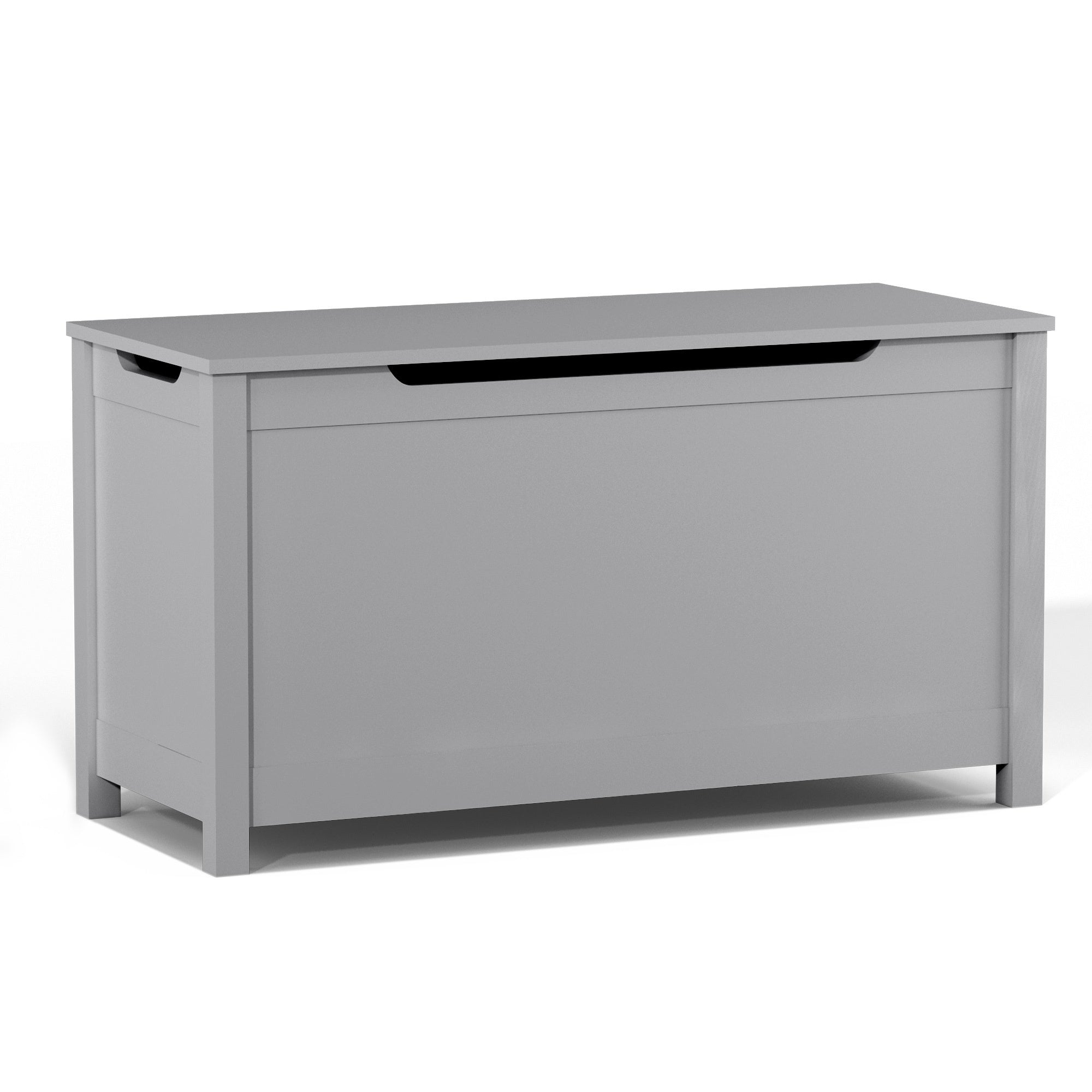 Kids Wooden Toy Box Storage with Safety Hinged Lid in Gray MDF for Ages 2+