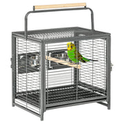PawHut 19' Travel Bird Cage Parrot Carrier with Handle Wooden Perch for Cockatiels, Conures, Black