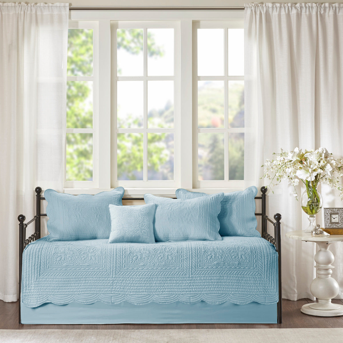 6 Piece Reversible Scalloped Edge Daybed Cover Set Blue Daybed