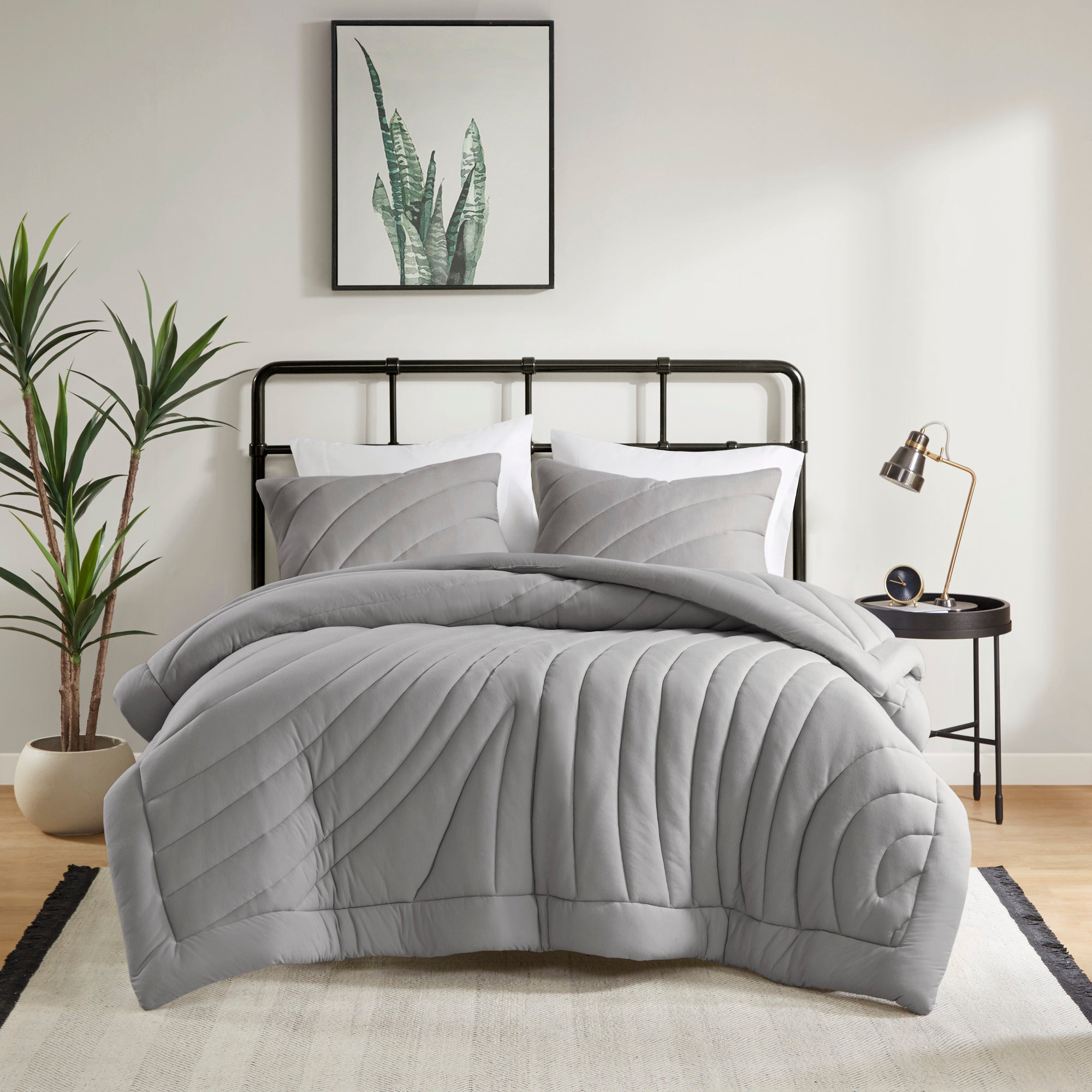3 PCS Full/Queen Poly Jersey Puffy Comforter Set Gray