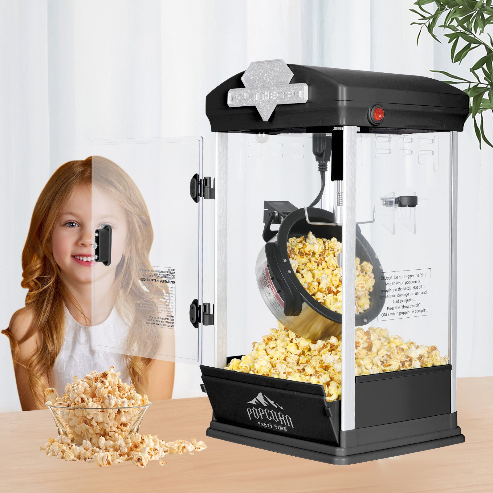 Portable Popcorn MAKER Machine, 8 Ounce Kettle Popcorn Maker , Warming Deck, Countertop Popcorn Popper for Parties, Events, and Home Theater, Black