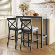 TOPMAX Farmhouse 48'Rectangular Wood Bar Height Dining Set Kitchen Breakfast Nook with 2 Chairs for Small Places,Gray+Beige