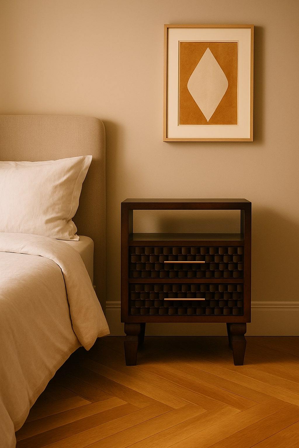 Solid Wood Arno Bedside,Brown,1-Shelf,2-Drawers