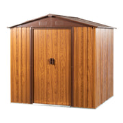 Metal Storage Shed with Horizontal Siding in Woodgrain and Coffee Trim, 6 Ft. W x 6 Ft. D