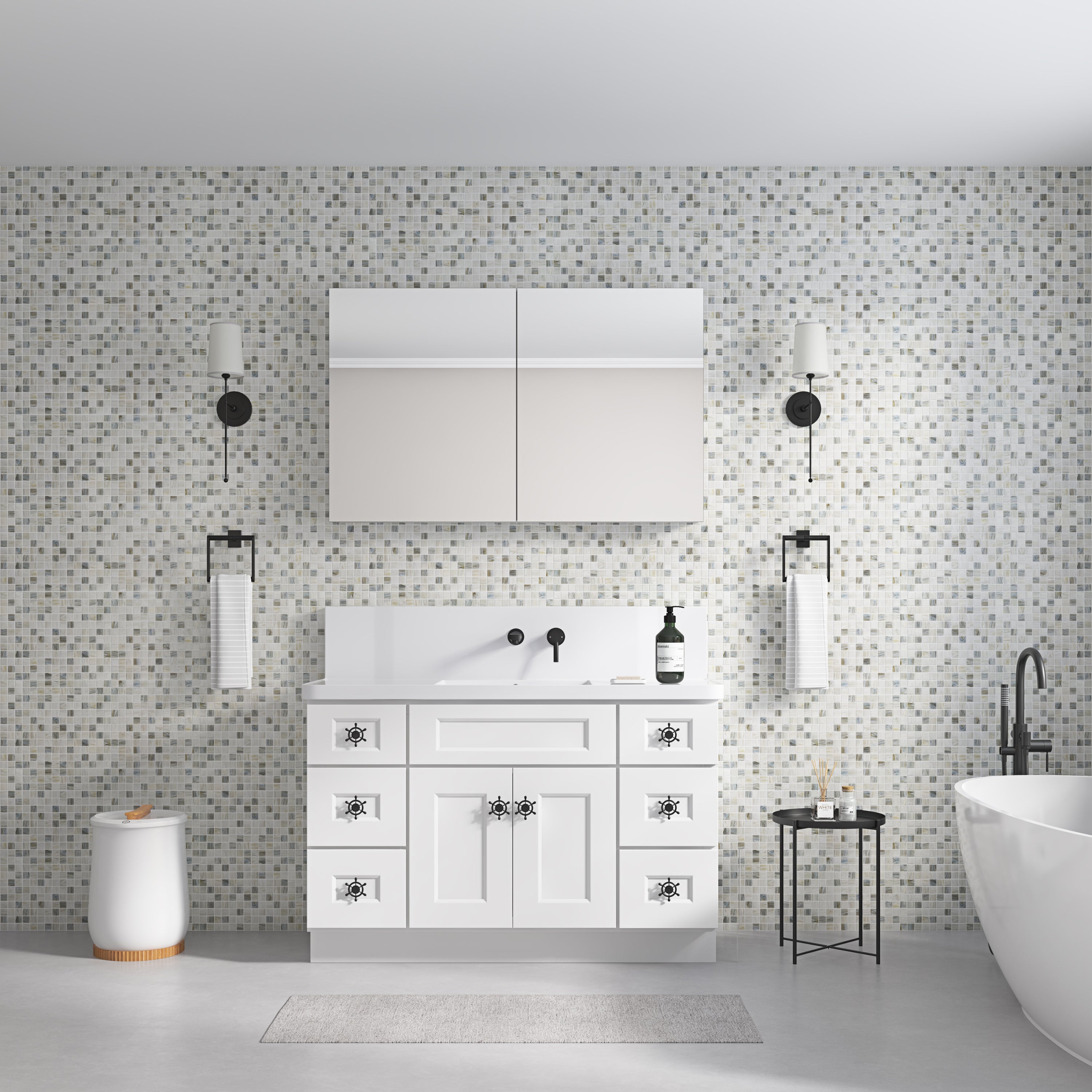 48'' W x 30'' H Bathroom Mirror Medicine Cabinet - Wooden Door Medicine Cabinets for Bathroom, Wall Mounted Recessed or Surface, Bathroom Mirror with Storage