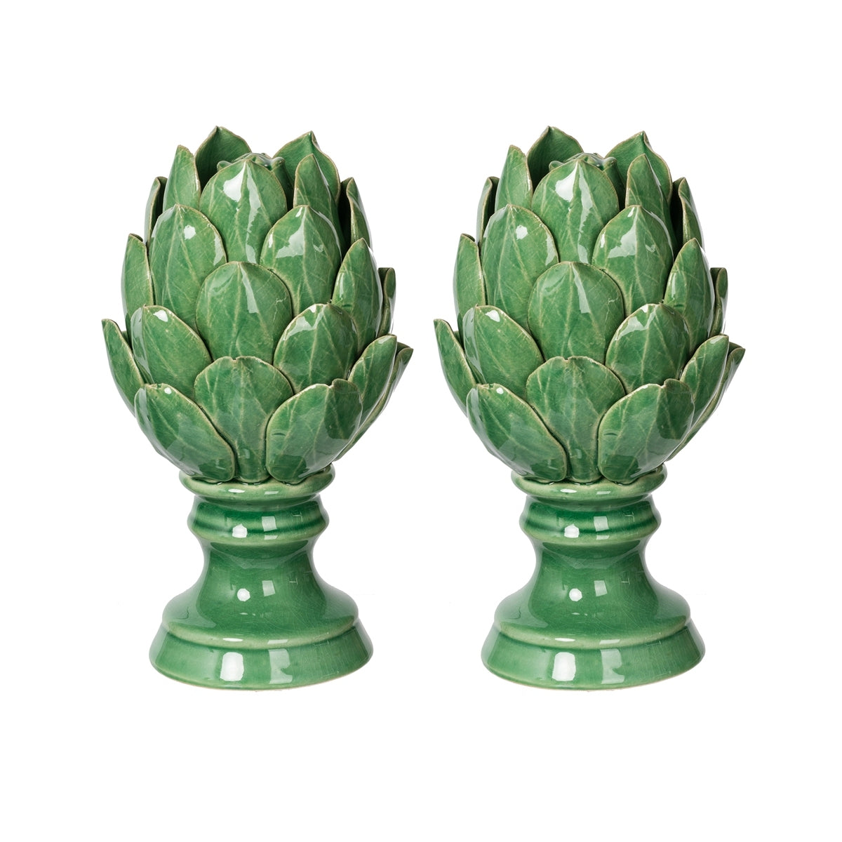 Set of 2, 4x4x7.5' Helsa Blooming Artichoke Accent, Small-Green