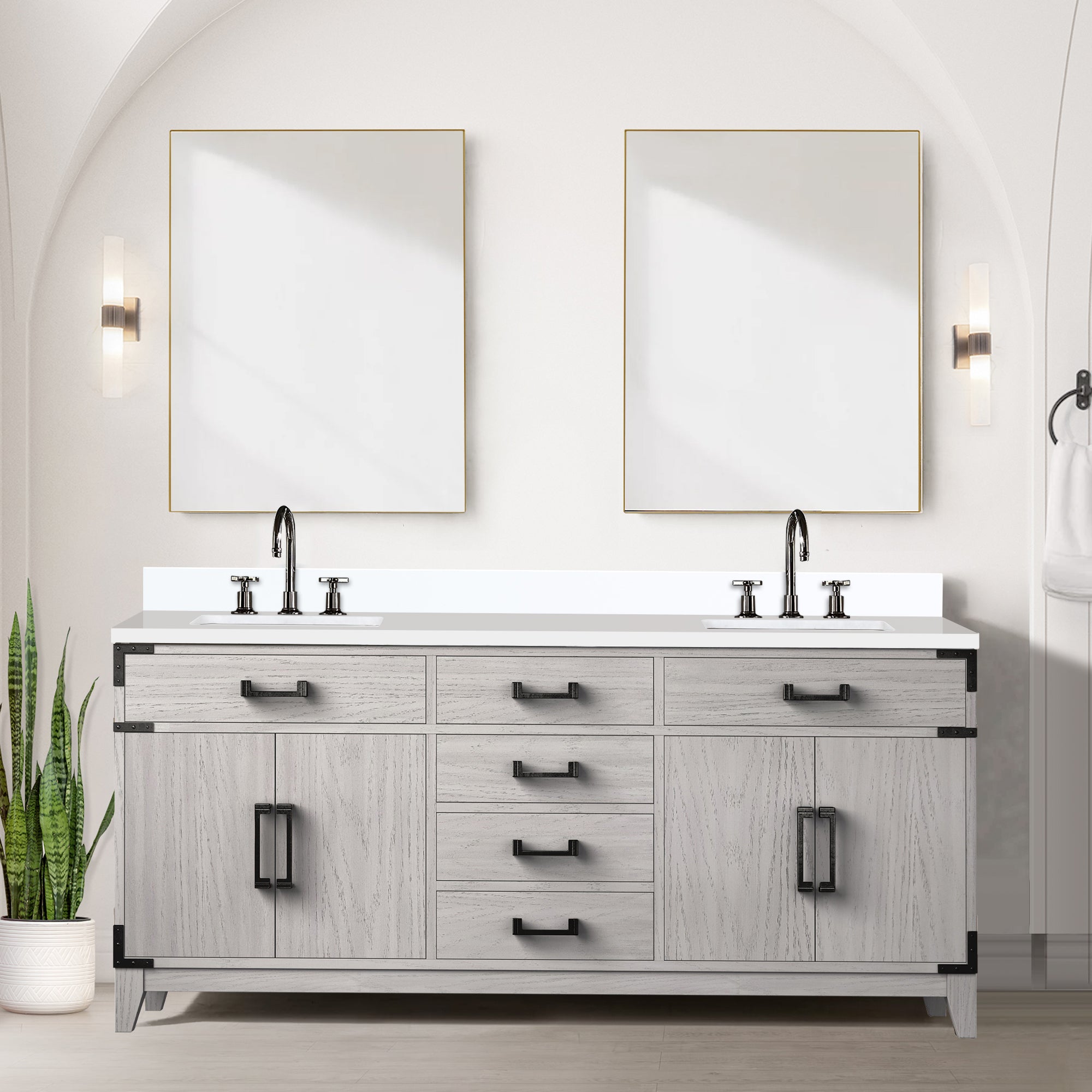 White Oak Double Bath Vanity 72 in. W x 22 in. D, with Cultured Marble Top
