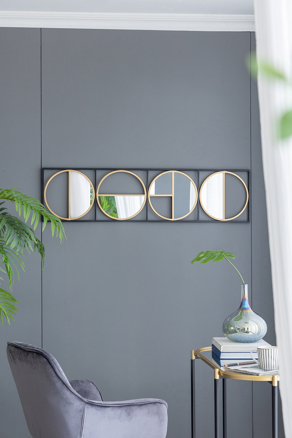 47.2' Eclectic Styling Metal Beaded Black Wall Mirror with Contemporary Design for Bedroom,Liveroom & Entryway