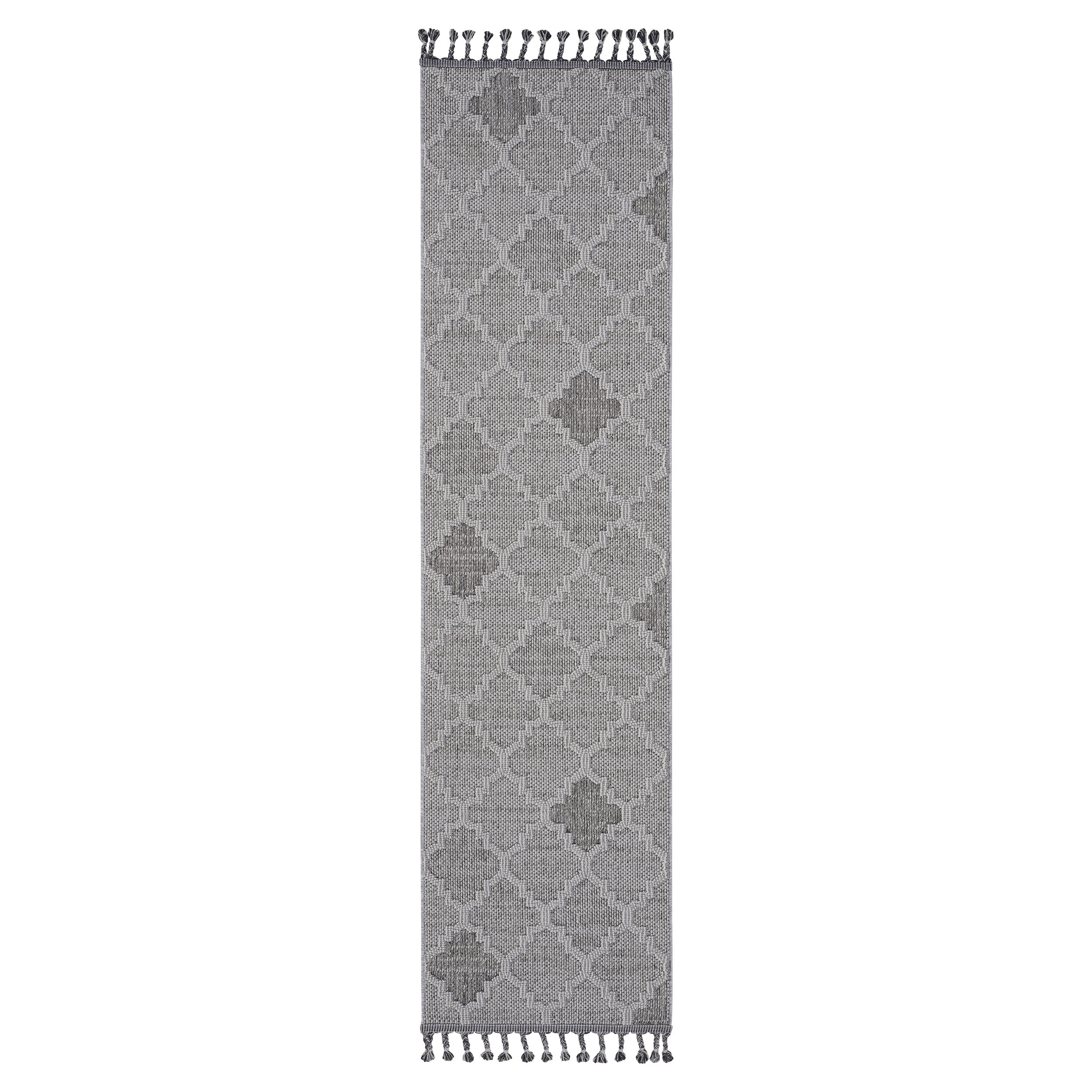 Guros Collection 2X8 White / Grey / Trellis Indoor / Outdoor Runner Rug