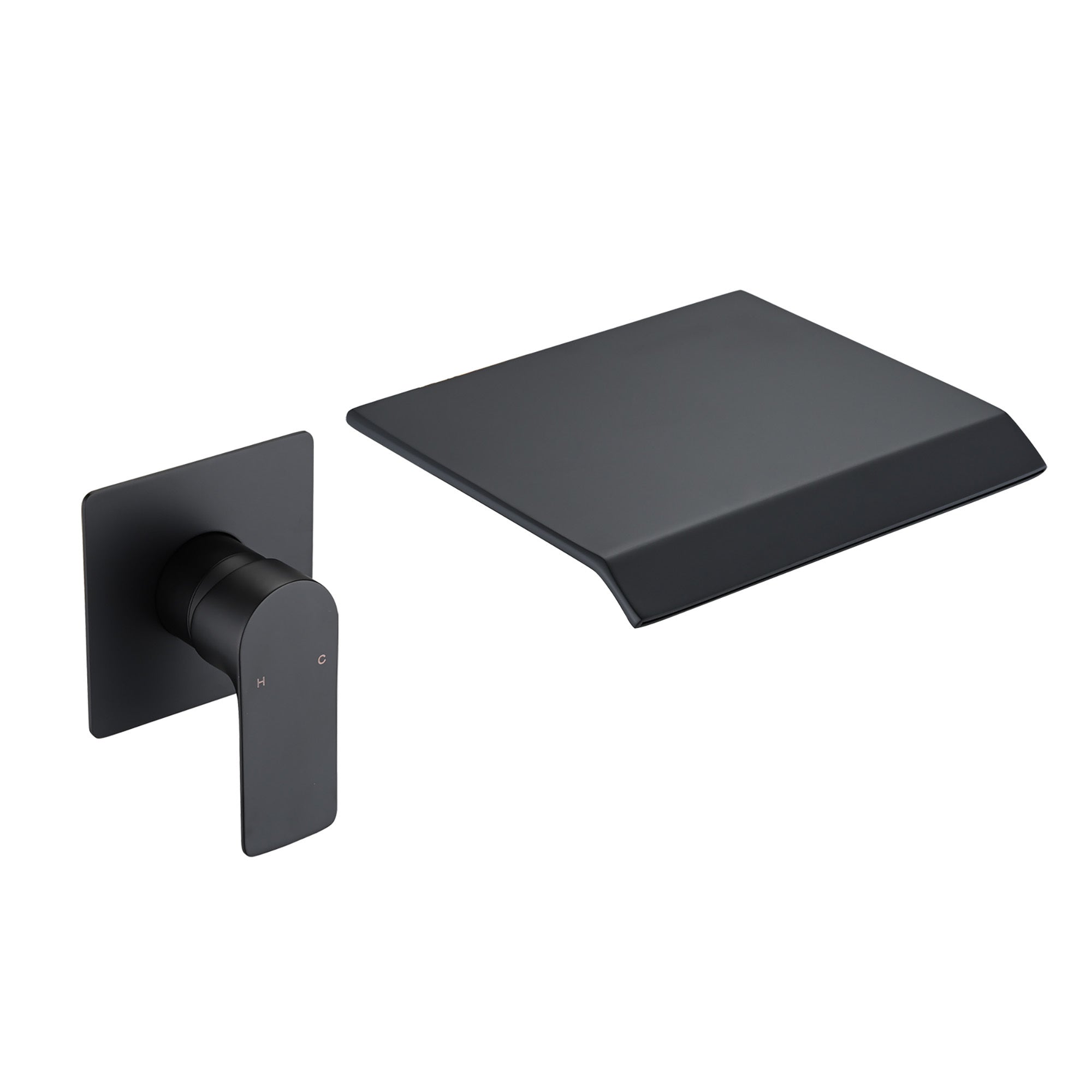 Modern Matte Black Wall Mount Bathtub Faucet with Waterfall Tub Spout and Single Handle in Stainless Steel