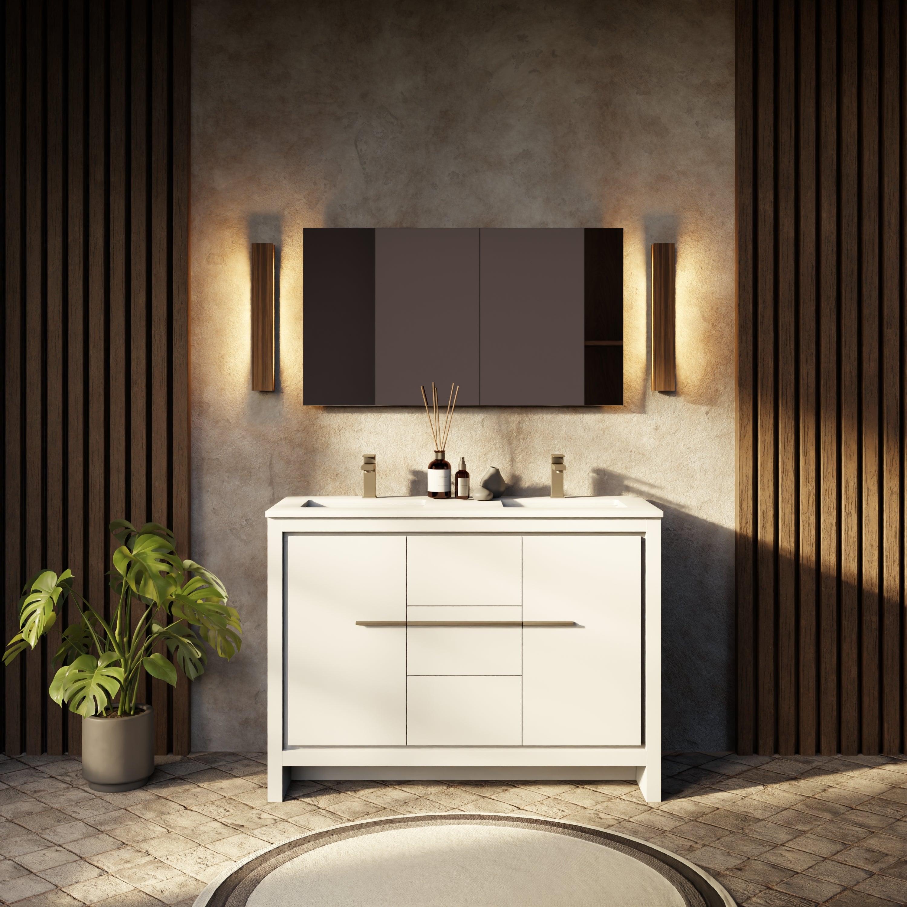 White Double Bath Vanity 48 in. W x 20 in. D, with White Quartz Top