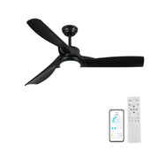 52 Inch black Ceiling Fan with light,  Ceiling Fan with 3 Reversible Blades, 2 Downrods, 6-Speed Remote Control