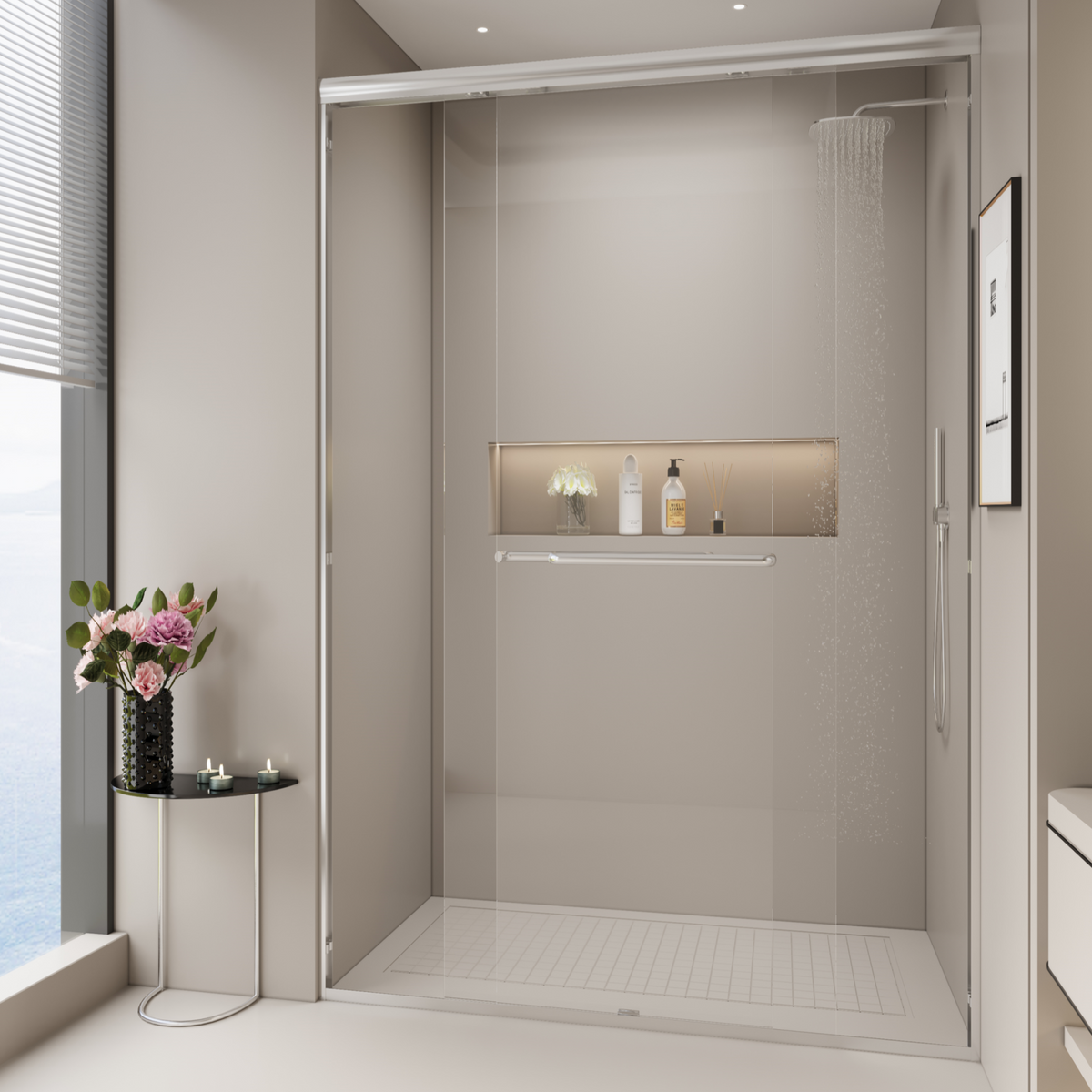 44-48 in. W x 72 in. H Double Sliding Shower Door, Semi-frameless Bypass Bathroom Sliding Door with 1/4' (6mm) Tempered Glass for Walk-in Shower, Chrome 24D03-48CX