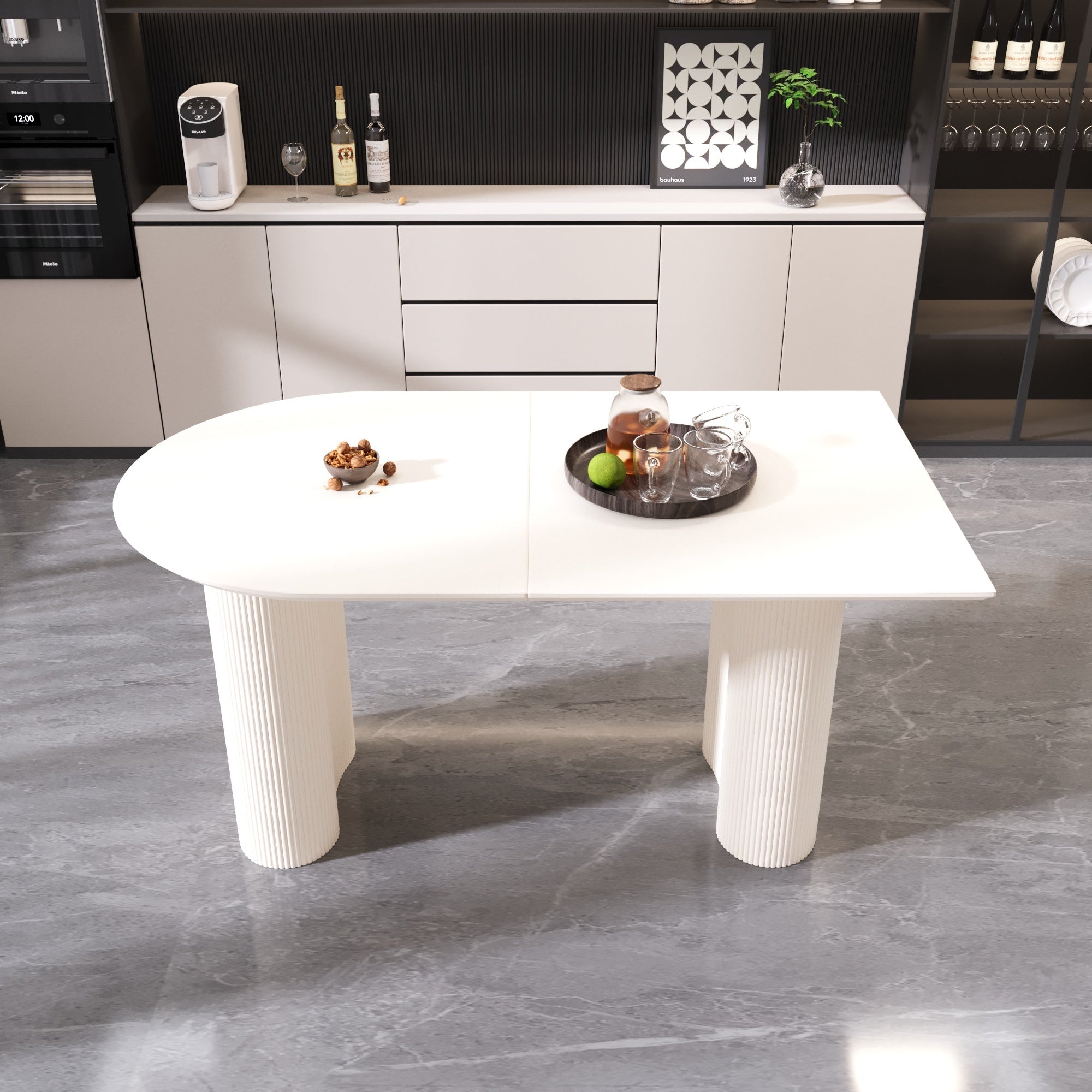 63 'Modern MDF New Cream Style Dining Table and Irregular Side Table, 4-8 Person Dining Table, Thick Engineering Wood Round Wave Table Legs, Home Kitchen Thick Elegant Cream White Assembly Table Top