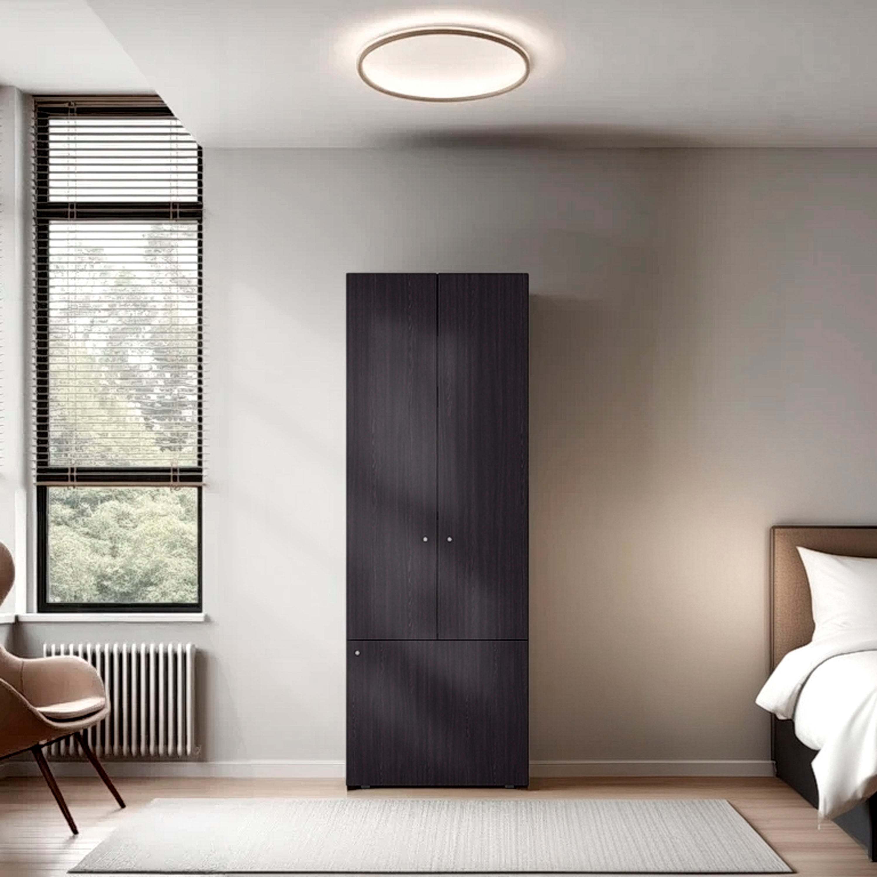Wenge 3-Door Tall Wardrobe Cabinet with 4 Shelf