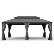 14' X 20' Hardtop Gazebo, Upgraded Metal Gazebo with Drainage System, Dual-Layer Galvanized Steel Roof, Curtain and Netting, Outdoor Shelter Canopy for Patio, Garden, and Backyard, Grey