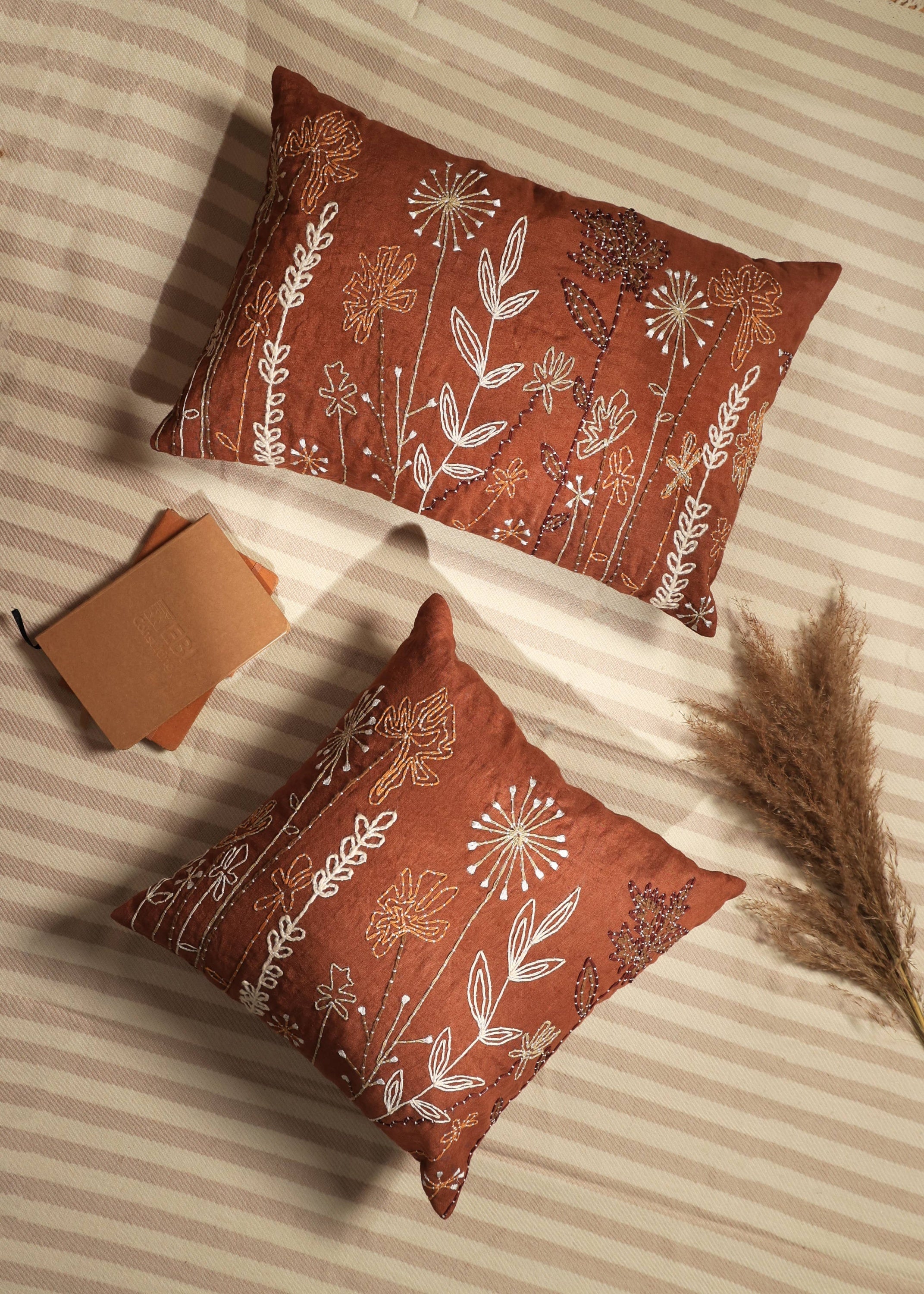 Linen Embroidered Lumbar Pillow