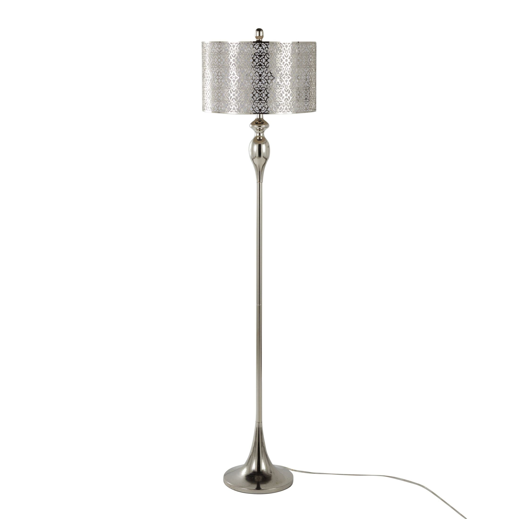 Ashland 63' Contemporary Metal Floor Lamp in Polished Nickel with Laser Cut Metal and White Linen Shade from Grandview Gallery by LumiSource