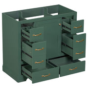 36' Bathroom Vanity without Sink, Cabinet Base Only, Six Drawers, Multi-Functional Drawer Divider, Adjustable Shelf, Green