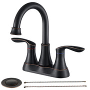 2-Handle 4-Inch Oil Rubbed Bronze Bathroom Faucet, Bathroom Vanity Sink Faucets with Pop-up Drain and Supply Hoses