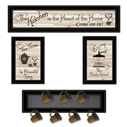 'Kitchen Collection IV' 4-Piece Vignette with 1-(7Pegs) Mug Rack, Black Frame