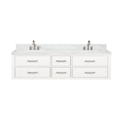 White Double Bath Vanity 72 in. W x 22 in. D, Carrara Marble Top, and Faucet Set
