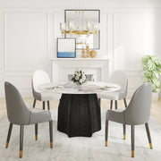 53' Round Marble Dining Table with Black Textured Solid Wood Base, Artificial Marble for 6 People, Dining Room/Living Room Kitchen Dining Table,White (Dining Table Only)