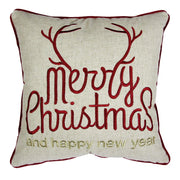 Merry Christmas and Happy New Year Throw Pillow – 20x20 Linen Look with Gold Accents and Insert