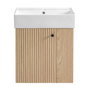 Modern Floating Bathroom Vanity with Ceramic Basin and Right Side Storage - 21.6 inch, Wood Finish