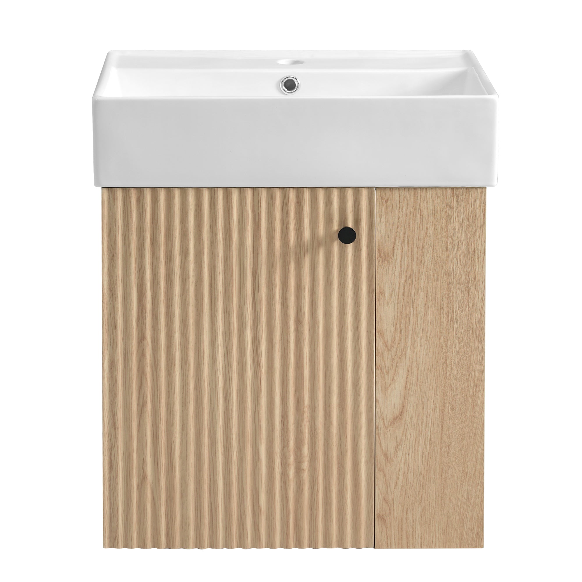 Modern Floating Bathroom Vanity with Ceramic Basin and Right Side Storage - 21.6 inch, Wood Finish