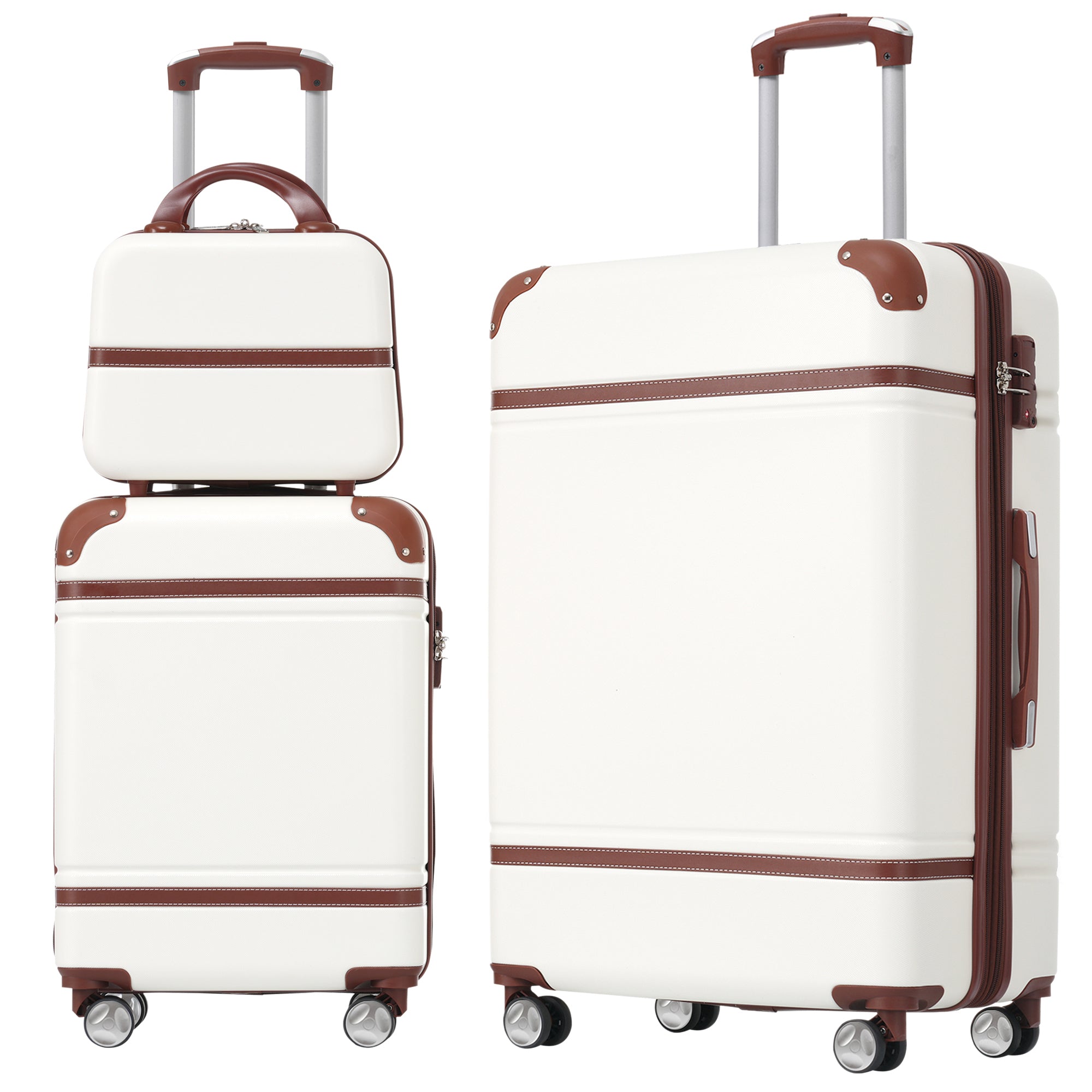 Hardshell Luggage Set with TSA Lock, White, Lightweight ABS, Includes 20' & 28' Suitcases and Cosmetic Case