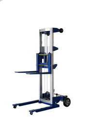 Lightweight Straddle Manual Hand Crank Stacker, Easy to move, 400lbs capacity, 122Max lift height, Blue