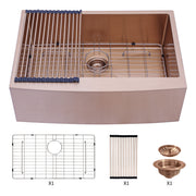 Rose Gold Farmhouse Sink 30 Inch Kitchen Sink Stainless Steel Apron Front with Nano-PVD Finish